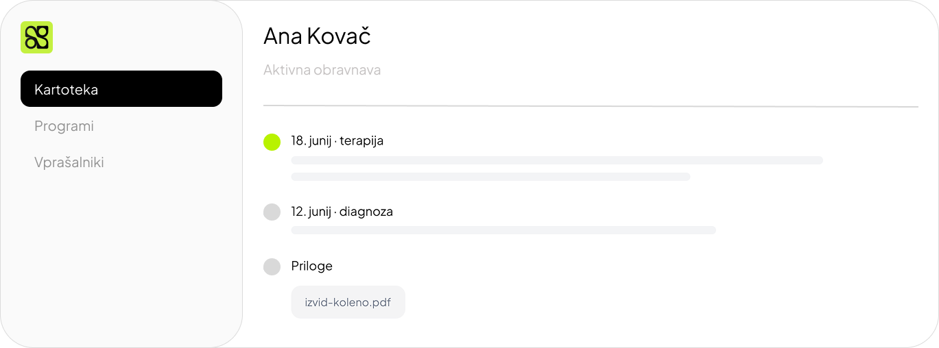 Kartoteka stranke z aktivno obravnavo, terapijo, diagnozo in prilogo